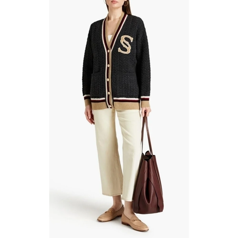 Sandro Tommy Cable Knit Oversized Wool Cardigan - Picture 1 of 15